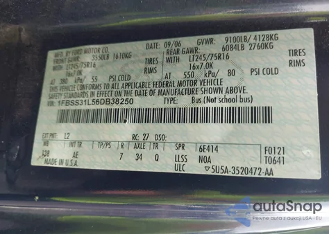 2006 Ford E-350 Super Duty Xl/Xlt из США, поврежденный, VIN 1FBSS31L56DB38250